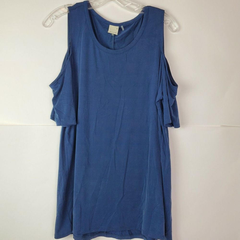 Ecru Women's Navy Blue Cold Shoulder Blouse Lightweight SS Top Size M